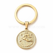 304 Stainless Steel Pendants Keychain, with 304 Stainless Steel Split Key Rings, Flat Round with Twelve Constellations, Aquarius, 6.2cm(KEYC-JKC00314-12)