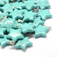 Star Dyed Synthetic Turquoise Pendants, with Platinum Tone Brass Findings, 22~23x20~24x5~7mm, Hole: 2x7mm(G-Q367-13)