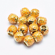 Brass Enamel European Beads, Cadmium Free & Nickel Free & Lead Free, Round with Honeycomb, Golden, 9x9mm, Hole: 4mm(KK-G336-05G-NR)