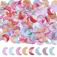 16 Bags 8 Colors Transparent Glass Pendants, Crescent Moon Charms, Mixed Color, 16x11x3mm, Hole: 1mm, 10pcs/bag, 2 bags/color(GLAA-DC0001-31)