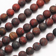 Frosted Round Natural Brecciated Jasper Beads Strands, 8mm, Hole: 1mm, about 49pcs/strand, 15.5 inch(G-N0166-47-8mm)