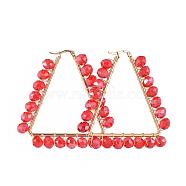 304 Stainless Steel Hoop Earrings, Beaded Hoop Earrings, with Handmade Glass Beads and Cardboard Box, Triangle, Red, 60x57x8mm, Pin: 0.8x1mm(EJEW-JE03917-05)