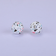 Printed Round Silicone Focal Beads, White, 15x15mm, Hole: 2mm(SI-JX0056A-18)