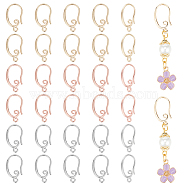 15 Pairs 3 Colors Brass Earring Hooks, Ear Wire, with Horizontal Loops, Mixed Color, 19.5x1mm, Hole: 1.5mm, Pin: 0.8mm, 5 Pair/color(KK-BC0012-51)