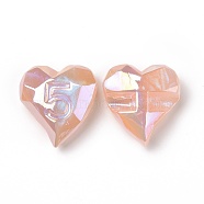 Opaque Acrylic Beads, AB Color Plated, Heart with Number 5, Light Salmon, 32x30x13mm, Hole: 3.2mm(OACR-A010-08B)