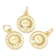 Rack Plating Brass Pendants, Long-Lasting Plated, with Jump Ring, Lead Free & Cadmium Free, Flat Round with Sun Charm, Real 18K Gold Plated, 13x11x2mm, Hole: 3mm(KK-A185-09G)
