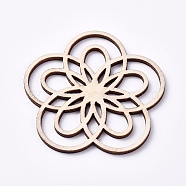 Wood Cabochons, Laser Cut Wood Shapes, Flower, Blanched Almond, 49.5x49.5x1.6mm(WOOD-TAC0003-37)