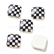 Opaque Resin Cabochons, Square with Grid Pattern, Black, 16x16x5mm(RESI-Z002-32)