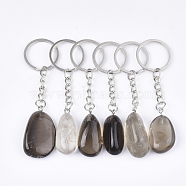 Natural Smoky Quartz Keychain, with Iron Findings, Platinum, 85~94mm(G-Q484-D09)