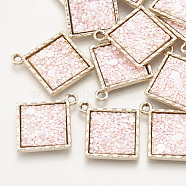 Alloy Pendants, with Sequins/ Paillettes, Rhombus, Golden, Pink, 26x22x2.5mm, Hole: 2mm(PALLOY-T050-60C)