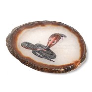 Printed Natural Agate Slice Stone Ornament, for Good Luck Home Office Decor, Snake, 115~125x110~130x7~8mm(DJEW-M011-04D)