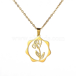 Stainless Steel Pendant Necklace, Golden, February Iris, 16.14~19.69 inch(41~50cm) (PW-WG26640-04)