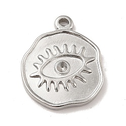 304 Stainless Steel Pendants Rhinestone Setting, Flat Round with Eye, Stainless Steel Color, 19x16x2.5mm, Hole: 1.5mm,  Fit for 1.8mm rhinestone(STAS-A066-18P)
