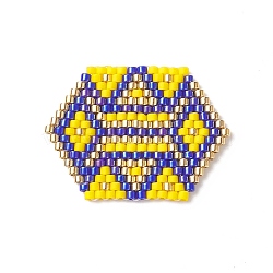 BOHO Themed Handmade Loom Pattern MIYUKI Seed Beads, Hexagon Pendants, Yellow, 22.5x30.5x2mm, Hole: 0.8mm(PALLOY-MZ00084)