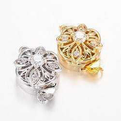 Hollow Flower Rack Plating Brass Micro Pave Cubic Zirconia Box Clasps, Lead Free & Nickel Free & Cadmium Free, Mixed Color, 18x13x9mm, Hole: 1.5mm(KK-L141-14-NR)