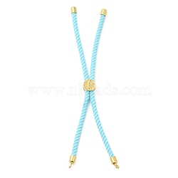 Twisted Nylon Cord Silder Bracelets, Link Bracelet Making for Connector Charm, with Long-Lasting Plated Golden Brass Cord End & Alloy Tree of Life, Cyan, 8-3/4~8-7/8 inch(22.2~22.6cm), Hole: 2mm(DIY-B066-03G-09)