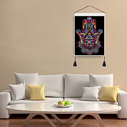 Cloth Wall Hanging Tapestry, Hamsa Hand/Hand of Miriam Tapestry, Vertical Tapestry, for Home Decoration, Rectangle, Evil Eye Pattern, 653~665x345~349x1mm(HJEW-M003-02A)