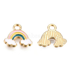 Light Gold Plated Alloy Charms, with Enamel, Rainbow, Colorful, 11x12x1.5mm, Hole: 2mm(ENAM-T009-06)