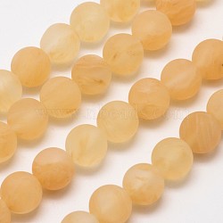 Coffee Watermelon Stone Glass Beads Strands, Frosted, Round, Wheat, 8mm, Hole: 1mm, about 48pcs/strand, 15.1 inch(X-G-D687-8mm)