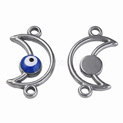 304 Stainless Steel Enamel Connector Charms, Stainless Steel Color, Moon with Evil Eye, Dark Blue, 20.5x12x3mm, Hole: 1.8mm(STAS-N087-61-03P)