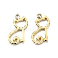 304 Stainless Steel Charms, Laser Cut, Cat Charm, Real 14K Gold Plated, 13.5x10.5x1mm, Hole: 1.4mm(STAS-L022-358G)
