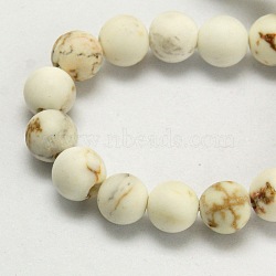 Frosted Round Natural Magnesite Beads Strands, White, 6mm, Hole: 1mm, 6mm in diameter, hole: 1mm, about 67pcs/strand, 15.5 inch(G-I168-07-6mm)