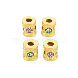 Rack Plating Alloy Enamel Beads, Long-Lasting Plated, Matte Style, Cadmium Free & Nickel Free & Lead Free, Column, Green, 8.5x10mm, Hole: 3.5mm(ENAM-S130-07A)