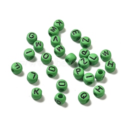 Opaque Acrylic Beads, Large Hole Beads, Flat Round with Letter A~Z, Medium Sea Green, 7x5mm, Hole: 2.5mm, about: 3333pcs/500g(OACR-R005-02A)