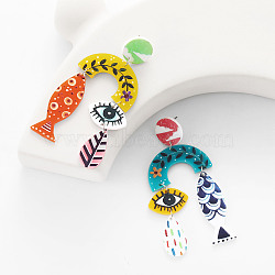 Acrylic Dangle Stud Earrings, Fish with Eye, Colorful, 73x46mm(FS-WGB75AC-01)