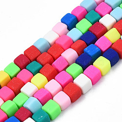 Handmade Polymer Clay Beads Strands, Cube, Colorful, 4x4x4mm, Hole: 1.4mm, about 89~91pcs/strand, 15.55 inch~15.94 inch(39.5~40.5cm)(X-CLAY-N008-061-10)