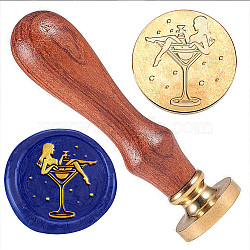 Golden Plated Brass Sealing Wax Stamp Head, with Wood Handle, for Envelopes Invitations, Gift Cards, Human, 83x22mm, Head: 7.5mm, Stamps: 25x14.5mm(AJEW-WH0208-918)