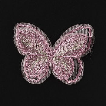 3D Double Layer Butterfly Metallic Yarn Lace Embroidery Ornament Accessories, Applique Patch, Sewing Craft Decoration, Flamingo, 43x57x2mm