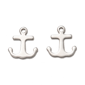 201 Stainless Steel Charms, Laser Cut, Anchor, Stainless Steel Color, 12.5x11x1mm, Hole: 1.4mm