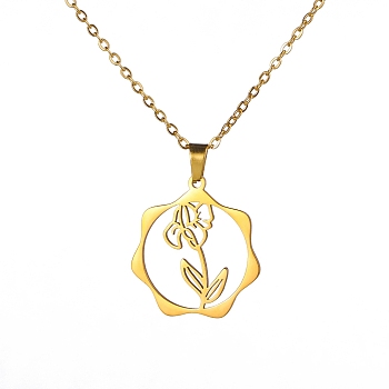 Stainless Steel Pendant Necklace, Golden, February Iris, 16.14~19.69 inch(41~50cm) 