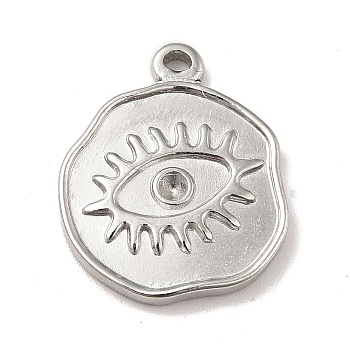 304 Stainless Steel Pendants Rhinestone Setting, Flat Round with Eye, Stainless Steel Color, 19x16x2.5mm, Hole: 1.5mm,  Fit for 1.8mm rhinestone