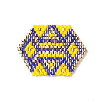 BOHO Themed Handmade Loom Pattern MIYUKI Seed Beads, Hexagon Pendants, Yellow, 22.5x30.5x2mm, Hole: 0.8mm