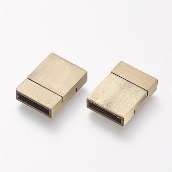 Brushed Plated Alloy Magnetic Clasps with Glue-in Ends, Rectangle, Antique Bronze, 20x15x5mm, Hole: 2.5x12.5mm