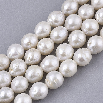 Natural Baroque Pearl Keshi Pearl Beads Strands, Cultured Freshwater Pearl, Round, Seashell Color, 8~9x7.5~8.5mm, Hole: 0.6mm, about 45~50pcs/Strand, 15.75 inch(40cm)