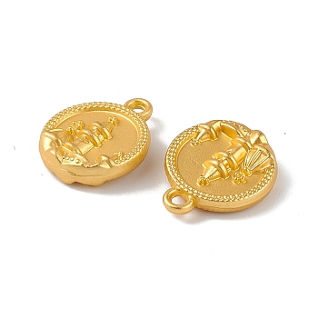 Alloy Pendants, Flat Round with Castle Charm, Golden, 15.5x13x4mm, Hole: 1.5mm