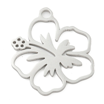 304 Stainless Steel Pendants, Laser Cut, Stainless Steel Color, Flower, 24.5x22x1mm, Hole: 2.5mm