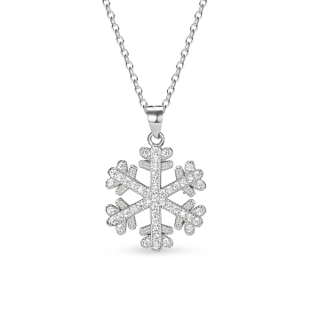 SHEGRACE Elegant Fashion 925 Sterling Silver Pendant Necklace, with Micro Pave AAA Zircon Snowflake Pendant, Silver, 15.7 inch