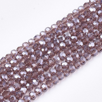 Electroplate Glass Beads Strands, Pearl Luster Plated, Faceted, Rondelle, Medium Purple, 2.5~3x2~2.5mm, Hole: 0.6mm, about 196pcs/strand, 19 inch