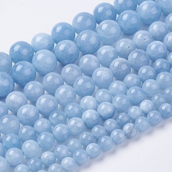 Natural & Dyed Malaysia Jade Bead Strands, Round, Light Sky Blue, 8mm, Hole: 1mm, about 48pcs/strand, 15 inch