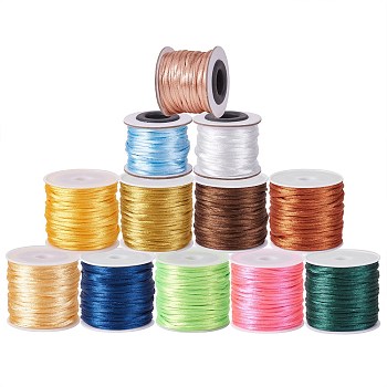 12 Rolls 12 Colors Macrame Rattail Chinese Knot Making Cords Round Nylon Braided String Threads, Satin Cord, Mixed Color, 2mm, about 10.93 yards(10m)/roll, 1 roll/color