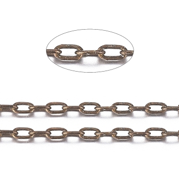 Brass Cable Chains, Diamond Cut Chains, Unwelded, Faceted, with Spool, Oval, Cadmium Free & Nickel Free & Lead Free, Antique Bronze, 2.5x1x0.5mm, about 32.8 Feet(10m)/roll
