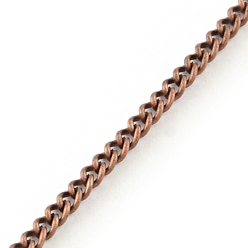 Unwelded Iron Curb Chains, with Spool, Red Copper, 2.7x2x0.6mm, about 328.08 Feet(100m)/roll