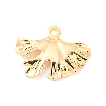 Rack Plating Brass Pendants, Ginkgo Leaf Charm, Real 18K Gold Plated, 17x21x2.5mm, Hole: 1.8mm