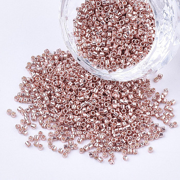 Electroplate Cylinder Seed Beads, Uniform Size, Metallic Colours, Light Coral, 1.5~2x1~2mm, Hole: 0.8mm, about 4000pcs/bag, about 50g/bag