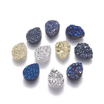 Imitation Druzy Gemstone Resin Beads, teardrop, Mixed Color, 12x9x3~3.5mm, Hole: 1.2mm