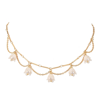 Shell Pearl & Acrylic Flower Bib Pendant Necklaces, Brass Bar Link Chain Necklaces, Golden, 17.13 inch(43.5cm)